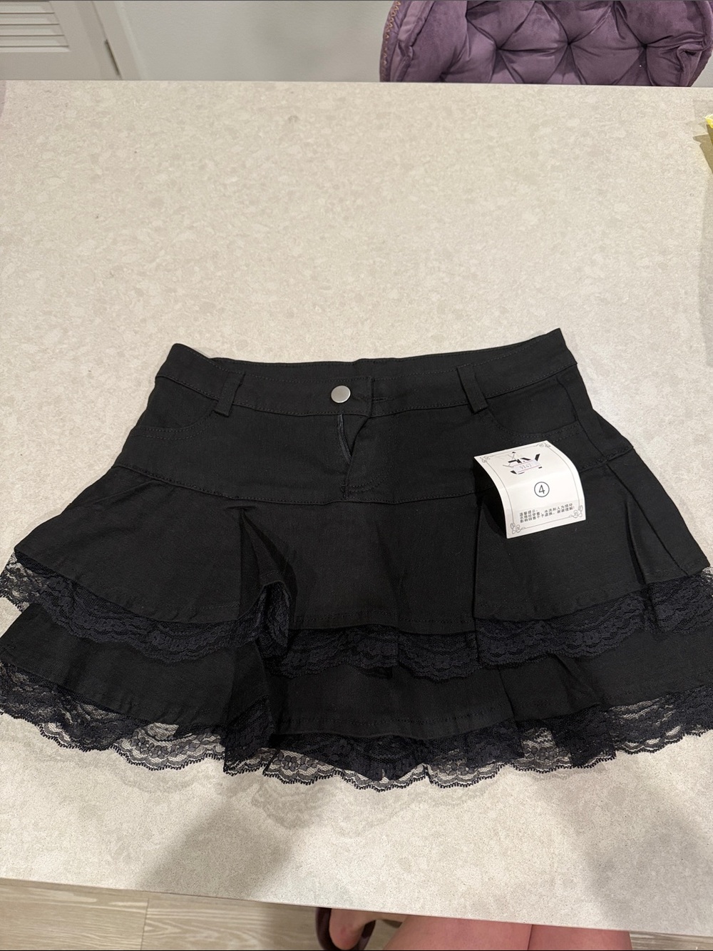 Black Tiered Lace Mini Skirt